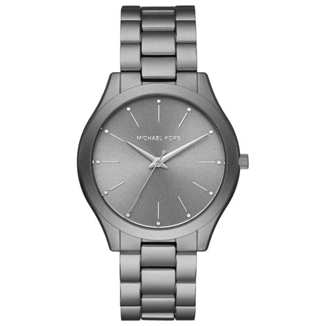 michael kors slim runway gunmetal three-hand watch|Michael Kors runway watch silver.